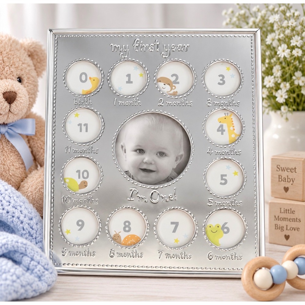 Carter's My First Year Baby Photo Frame Silver 13 Opening New I'm One Nursery